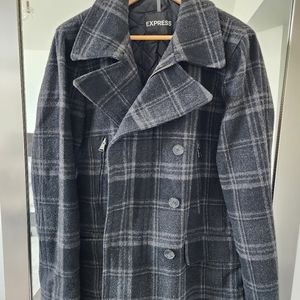 Express plaid peacoat L men's